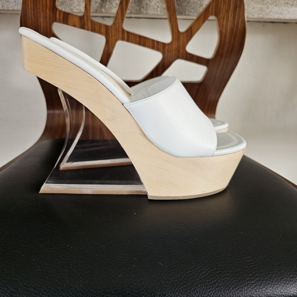 Jeffrey Campbell Pellucid White Faux Leather Lucite Sculptural Heel Sandals - Picture 5 of 13